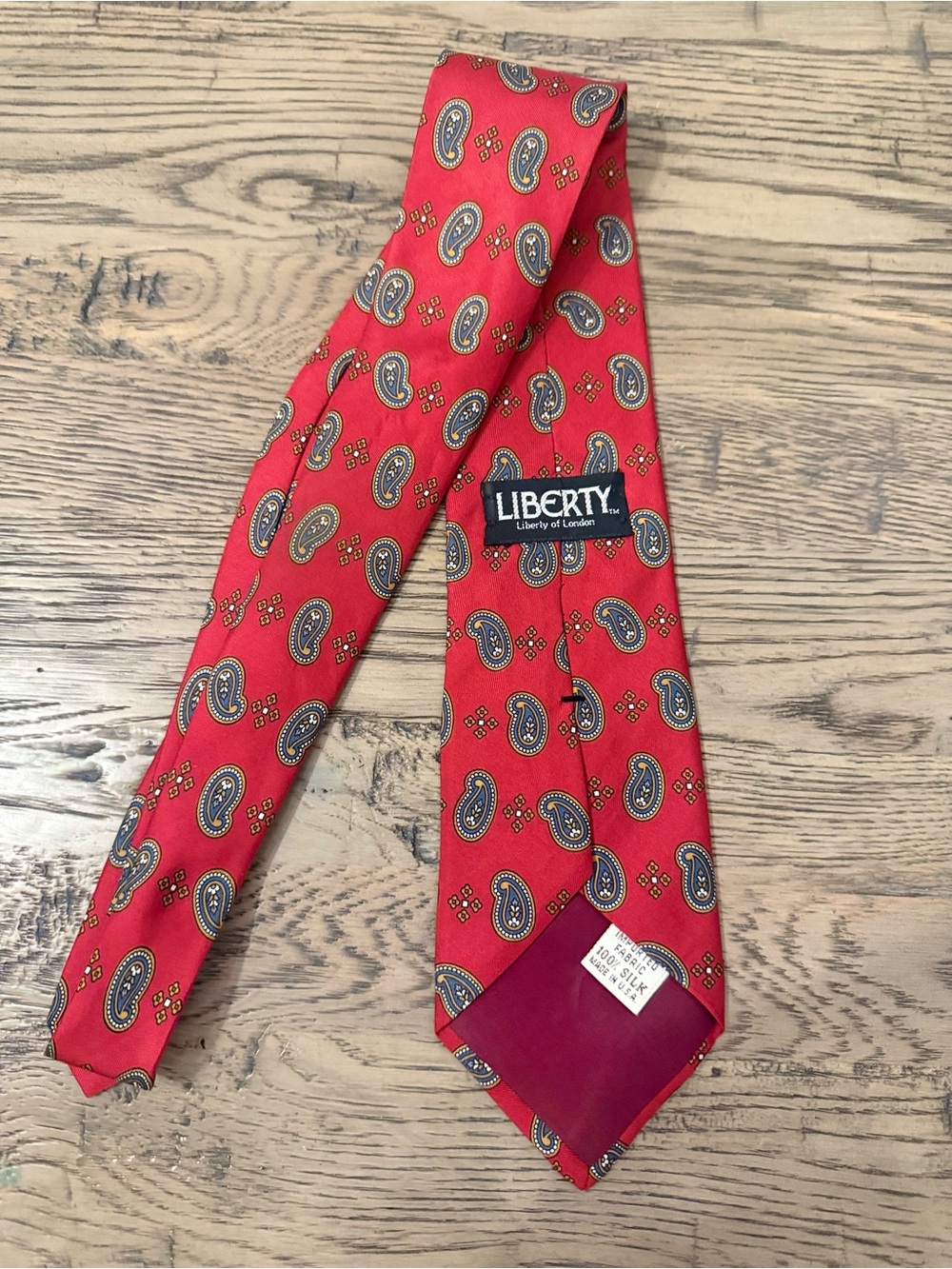 Liberty of London Red Paisley Silk Tie with Navy & Gold Accents